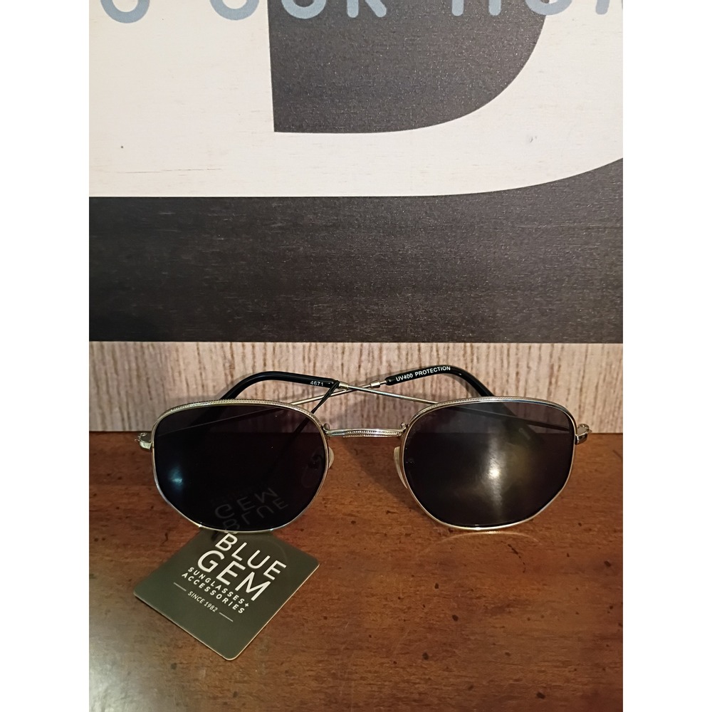 Blue Gem Sunglasses 4671 Silver Hexagon Geometric Frame UV400 Protection New